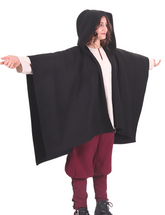 STELLA Wolle Schwarz – Mittelalterlicher Wikinger- und Alltags-Maxi-Wollponcho mit Kapuze
